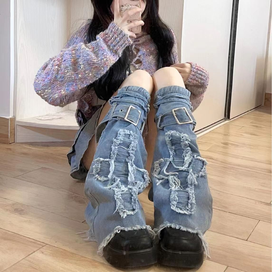 Y2K Cross-Print Denim Leg Covers - photo 8