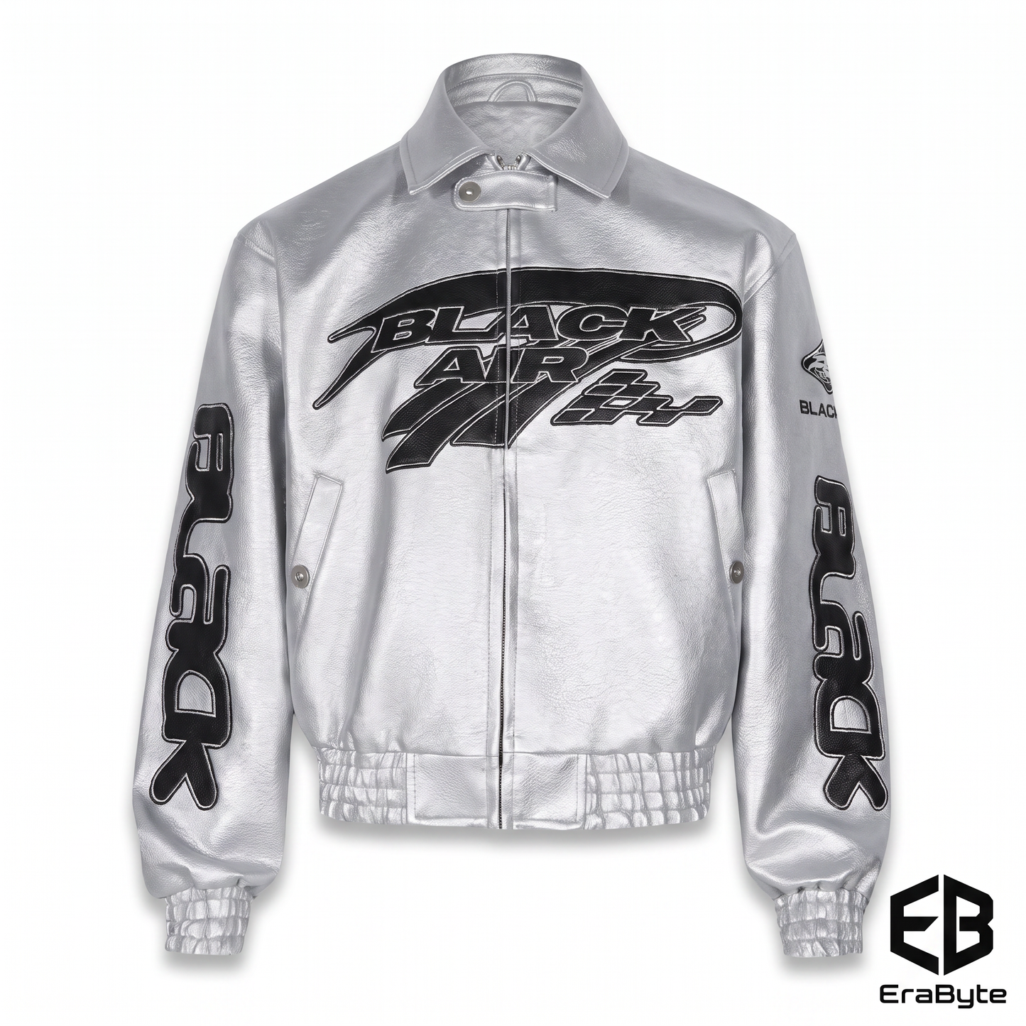 Embroidered Oversized PU Leather Jacket