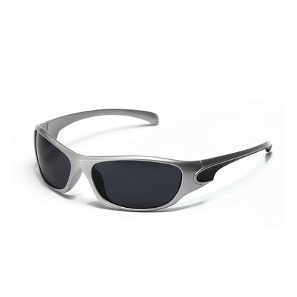 Erabyte Y2K Punk Street Style UV Protection Sunglasses with sleek silver frame and dark lenses. Stylish and protective design