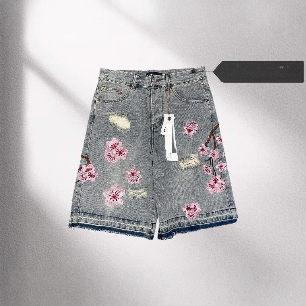Men's Cherry Blossom Denim Shorts