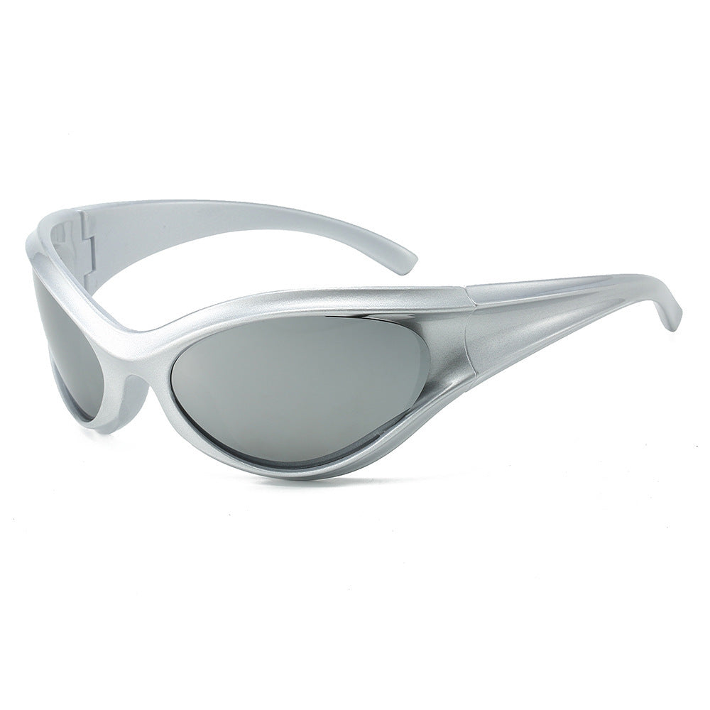 Erabyte Retro Y2K Style UV Protection Sunglasses with sleek silver frames and dark lenses, perfect for a vintage look.