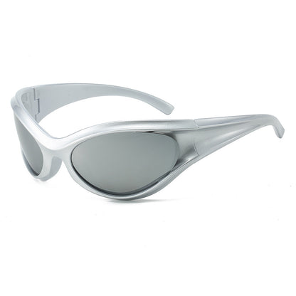 Erabyte Retro Y2K Style UV Protection Sunglasses with sleek silver frames and dark lenses, perfect for a vintage look.