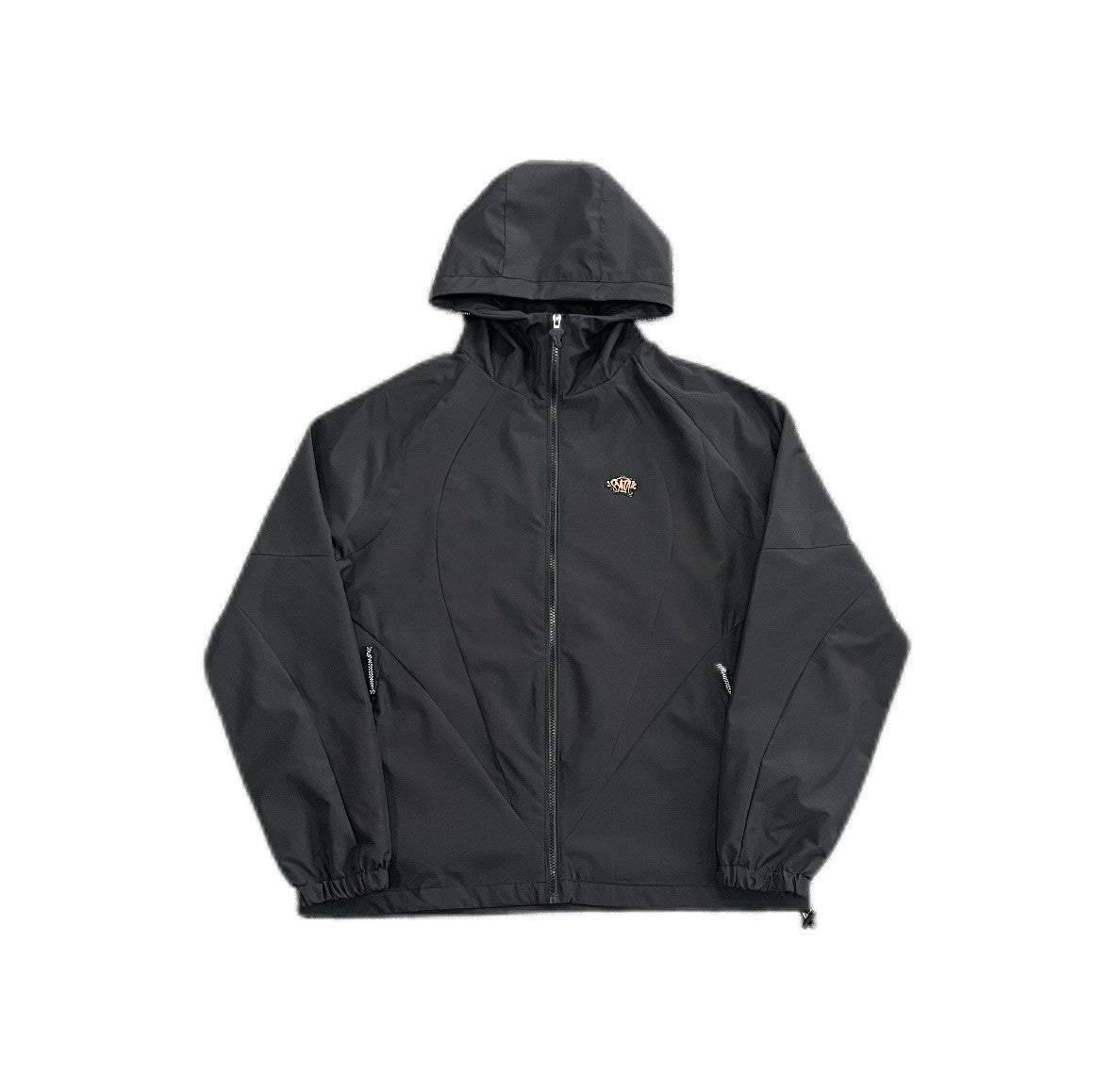 Erabyte Vortex Track Jacket in black, featuring a hood, zip closure, and side pockets. Sleek, modern design.