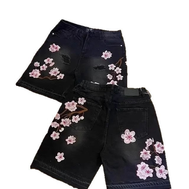 Men's Cherry Blossom Denim Shorts