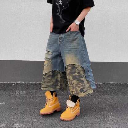 Distressed Washed Denim Shorts
