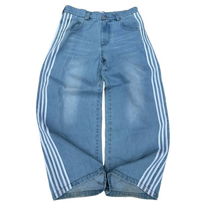 Retro Striped Wide-Leg Jeans