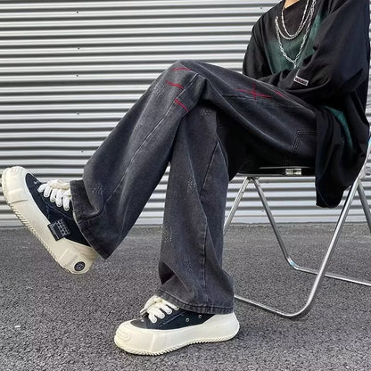 Embroidered Loose Straight Jeans