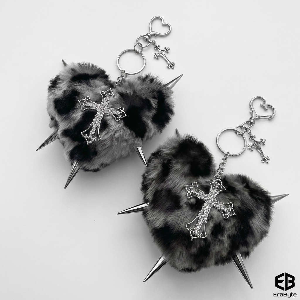 Punk Plush Heart Rivet Hair Clip