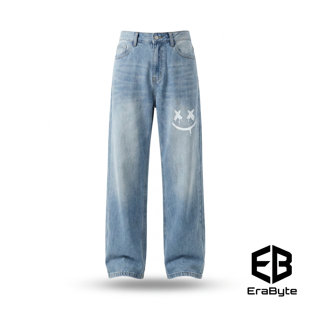 Smiley Graphic Washed Jeans