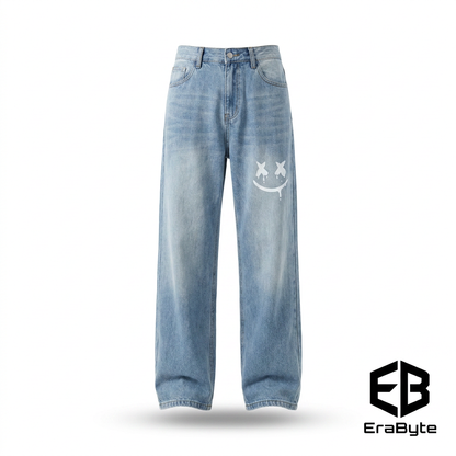 Smiley Graphic Washed Jeans