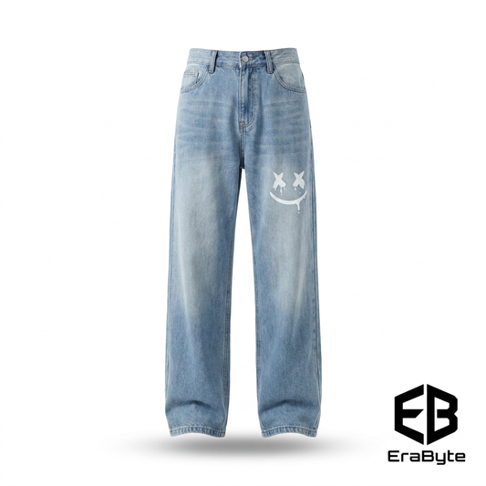 Smiley Graphic Washed Jeans