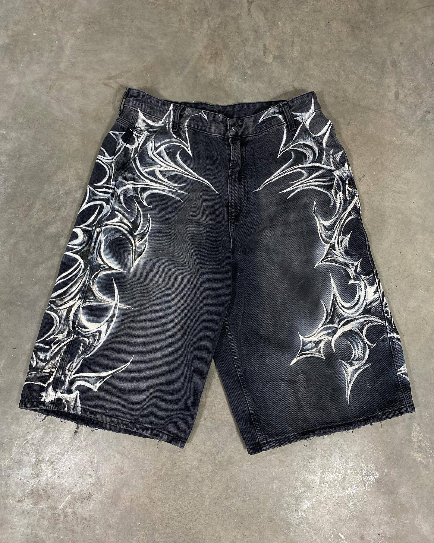 Retro Gothic Denim Shorts