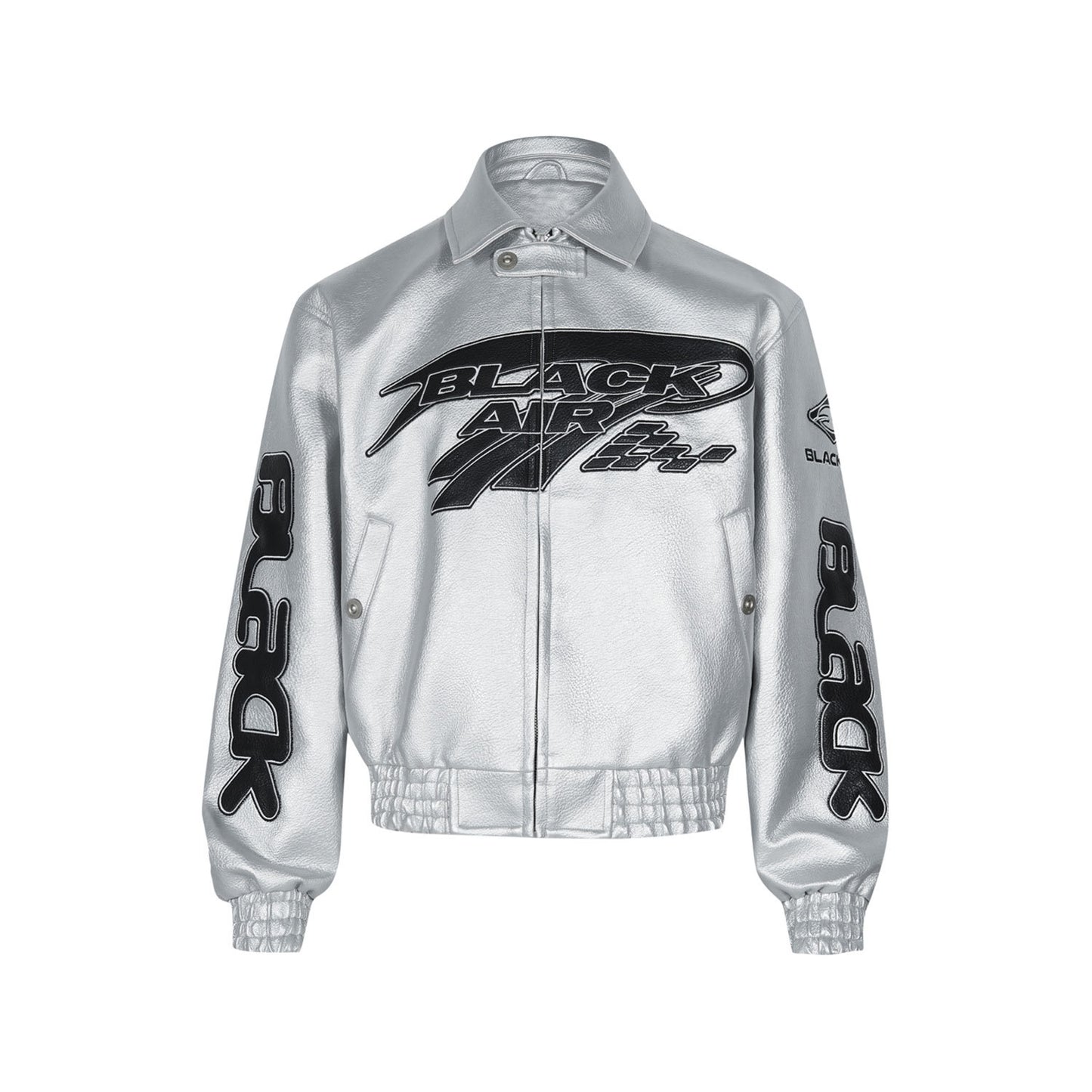 Embroidered Oversized PU Leather Jacket