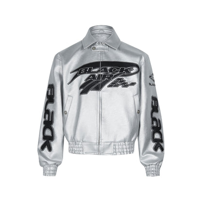 Embroidered Oversized PU Leather Jacket