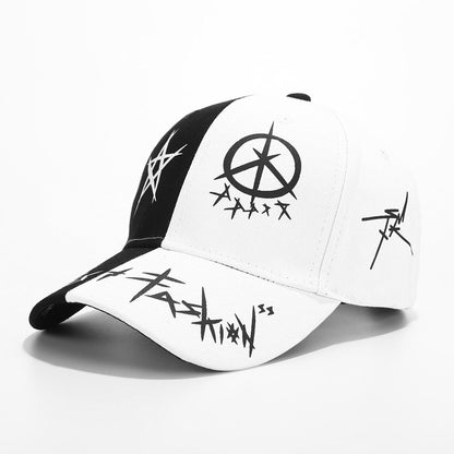 Erabyte Hat Man Baseball Cap featuring a black and white design with graphic prints and logos. Stylish and modern headwear.