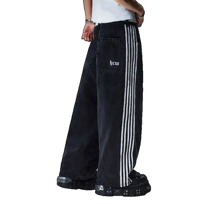 Retro Striped Wide-Leg Jeans