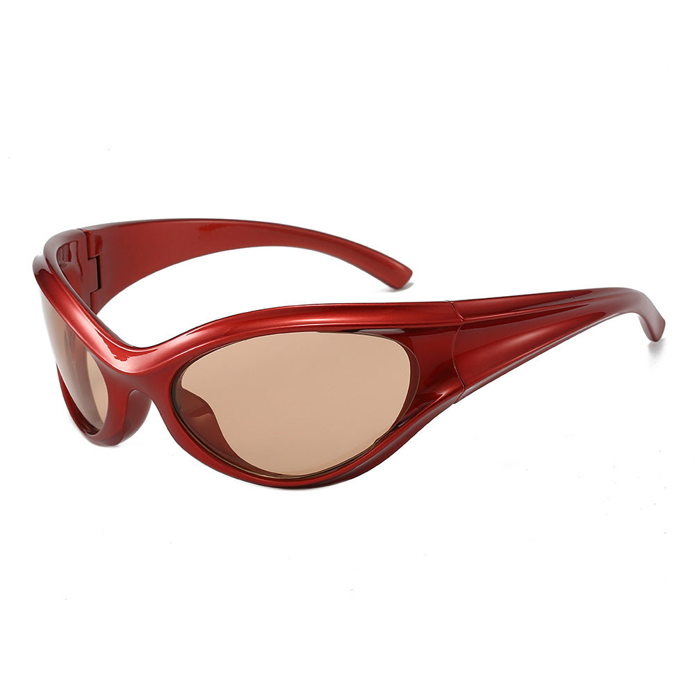 Erabyte Retro Y2K Style UV Protection Sunglasses in glossy red with brown lenses and sleek design.