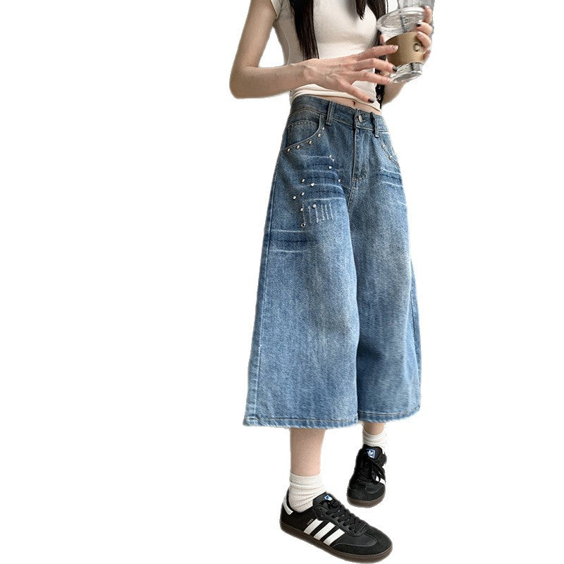 Y2K Cropped Wide-Leg Jeans Blue - photo 6