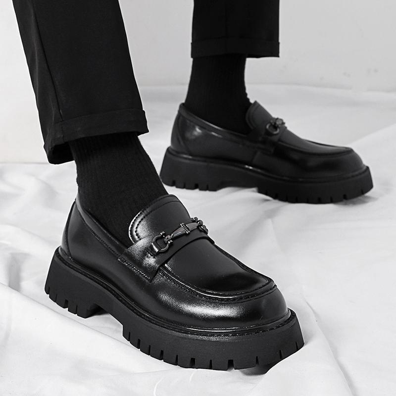 Men's Height Increasing Leather Loafers by Erabyte, featuring patent leather, chunky soles, and a stylish design.