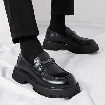 Men's Height Increasing Leather Loafers by Erabyte, featuring patent leather, chunky soles, and a stylish design.