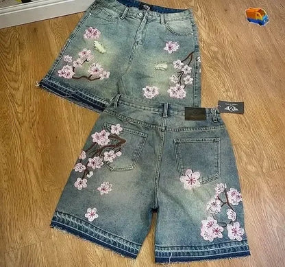 Men's Cherry Blossom Denim Shorts