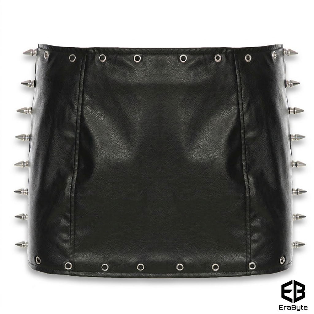 Y2K Punk Studded Faux Leather Mini Skirt