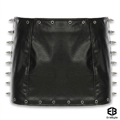 Y2K Punk Studded Faux Leather Mini Skirt