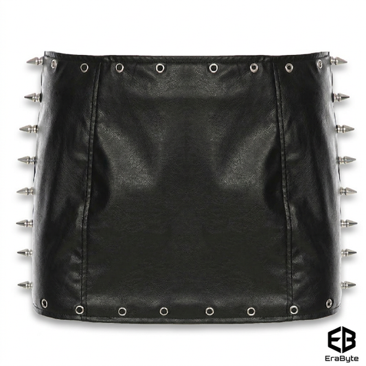 Y2K Punk Studded Faux Leather Mini Skirt