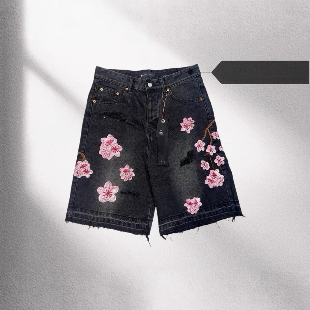 Men's Cherry Blossom Denim Shorts