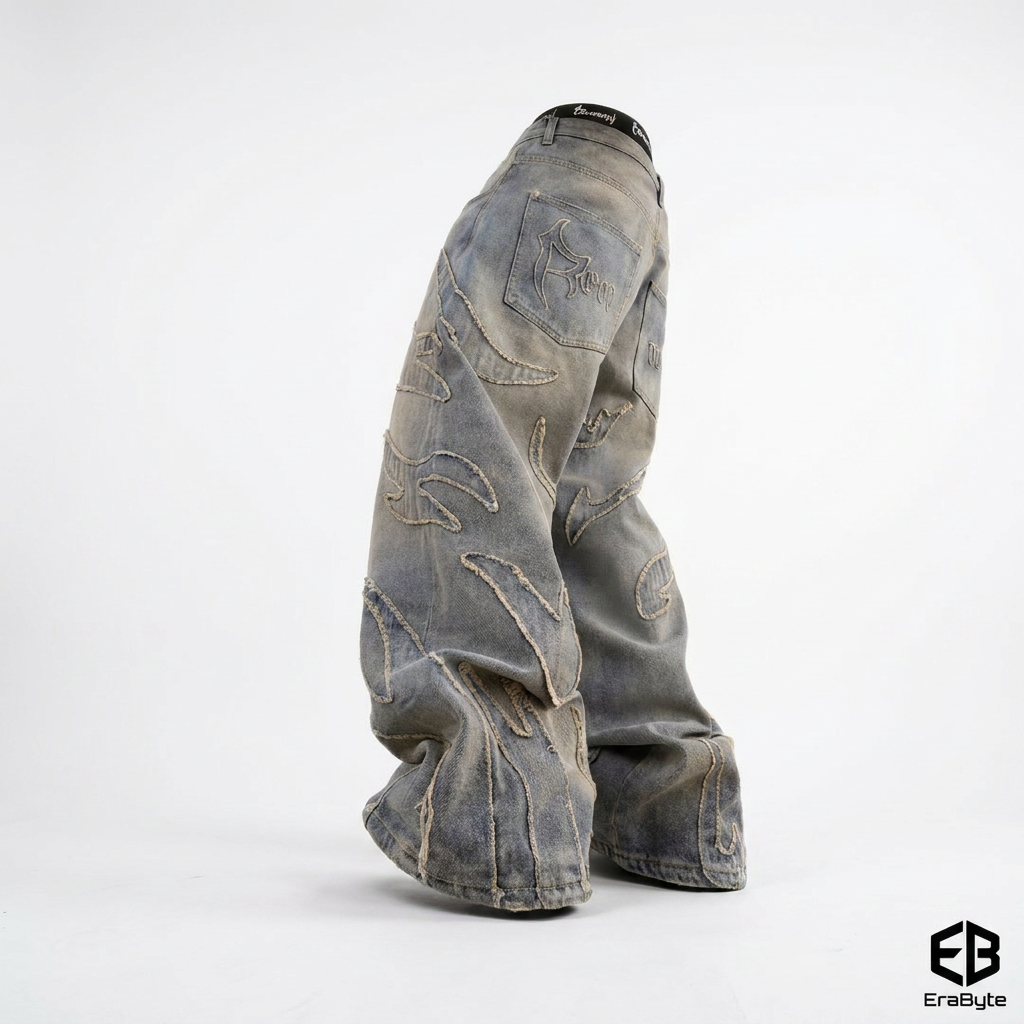 Y2K Bat Embroidered Distressed Jeans