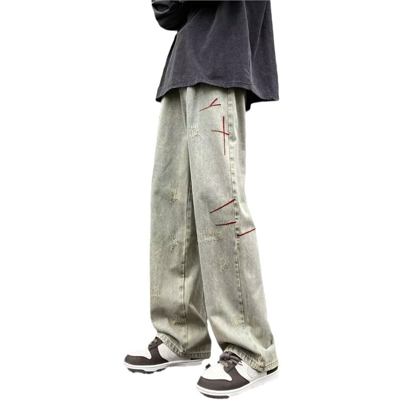 Embroidered Loose Straight Jeans