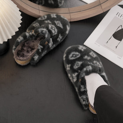 Plush Cotton Slippers with Thick Sole