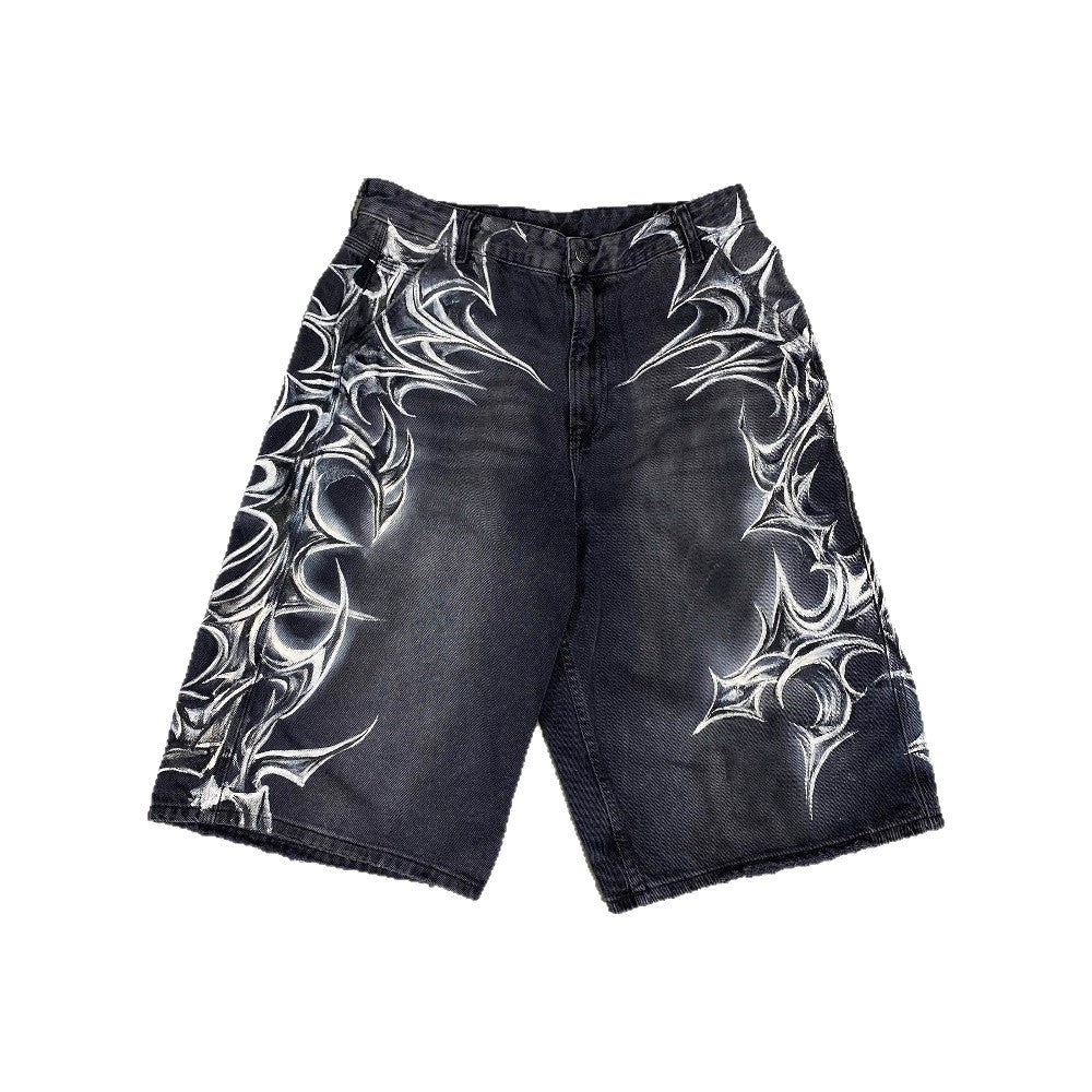 Retro Gothic Denim Shorts