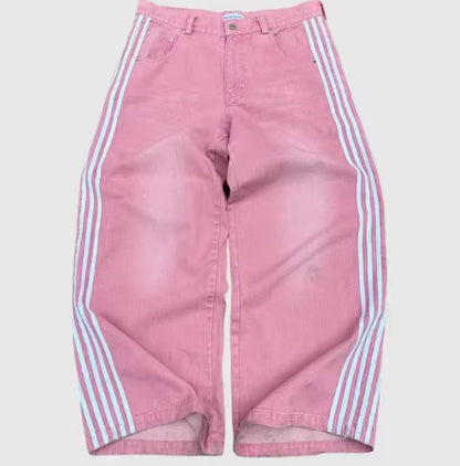 Retro Striped Wide-Leg Jeans