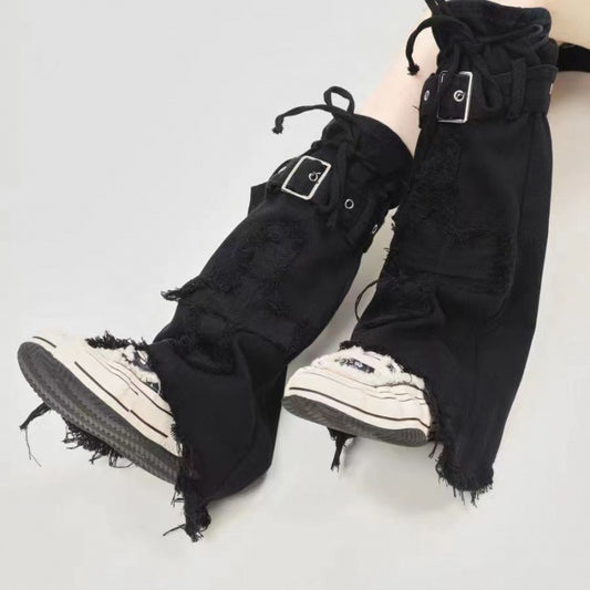Y2K Cross-Print Denim Leg Covers