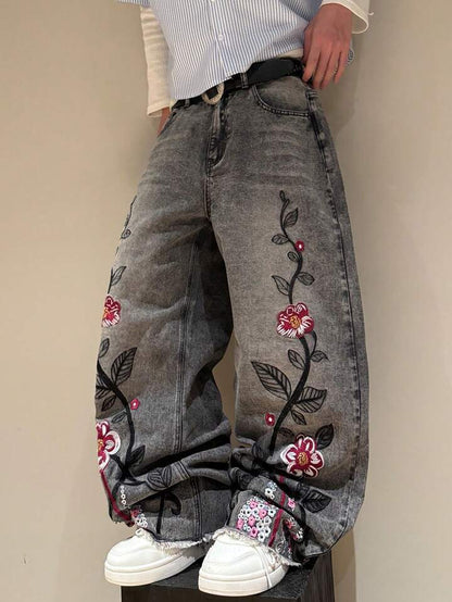 Gothic Cherry Blossom Embroidered Jeans - photo 2