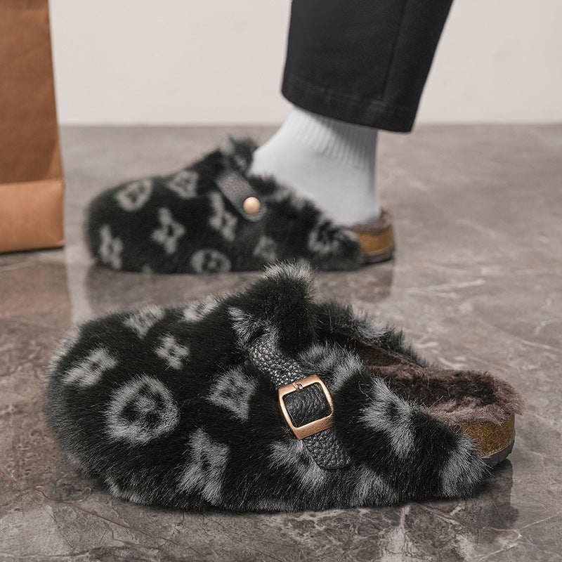 Plush Cotton Slippers with Thick Sole
