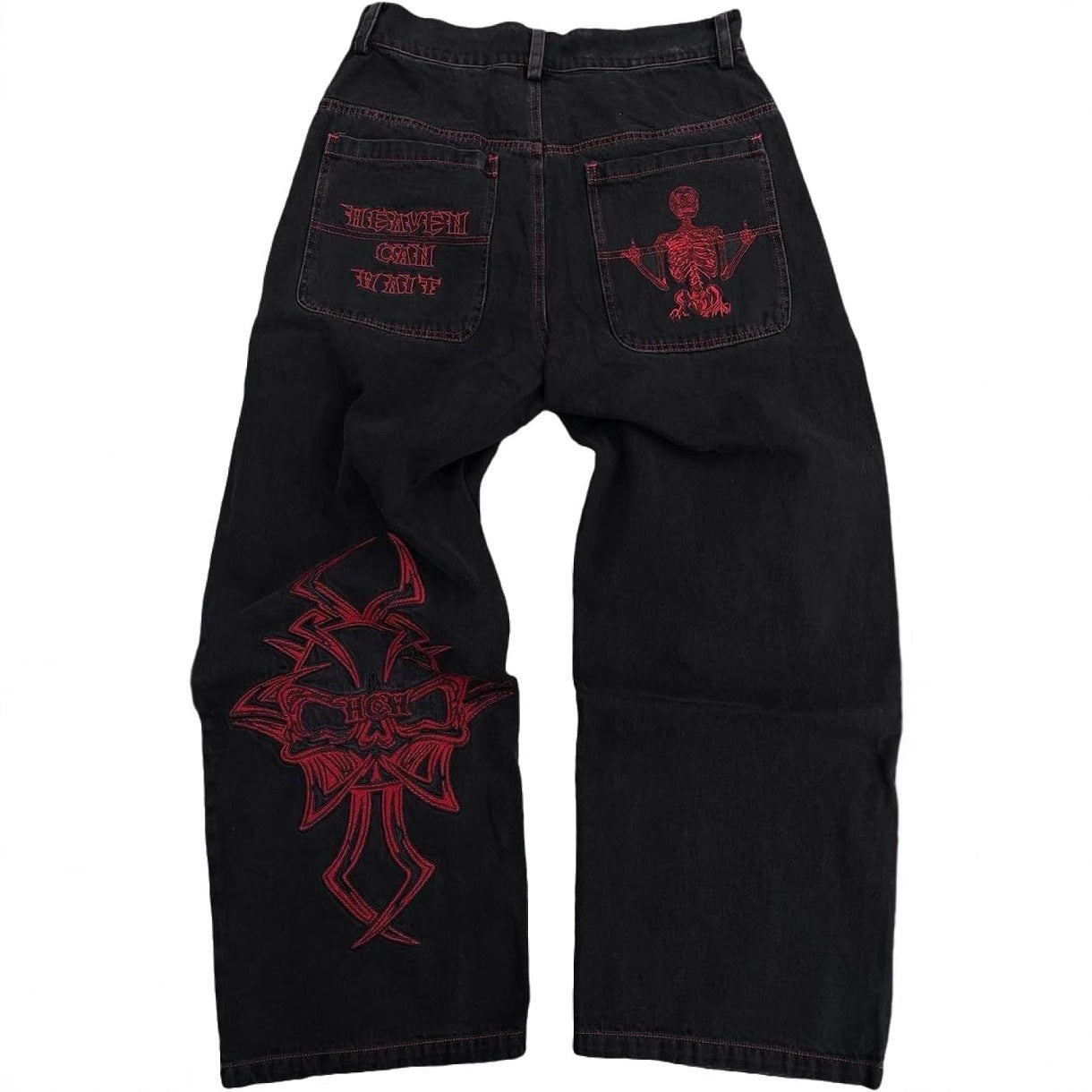 Skull Embroidered Washed Jeans