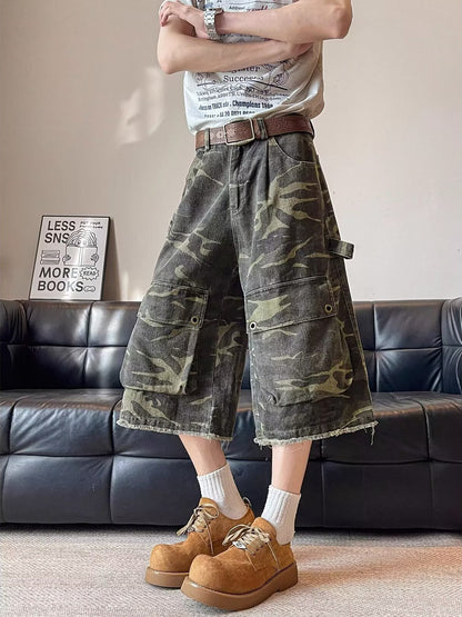 Retro Camouflage Ripped Cropped Jeans