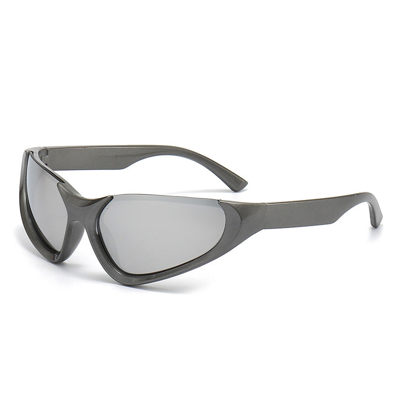 Erabyte Punk Style Half Frame Sunglasses with gray lenses, designed for outdoor cycling, featuring a sleek, modern look.