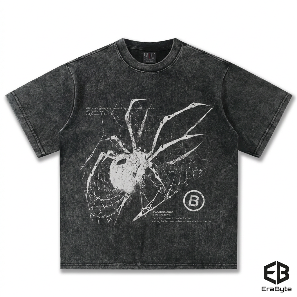 Y2K Spider Print Washed Cotton Tee