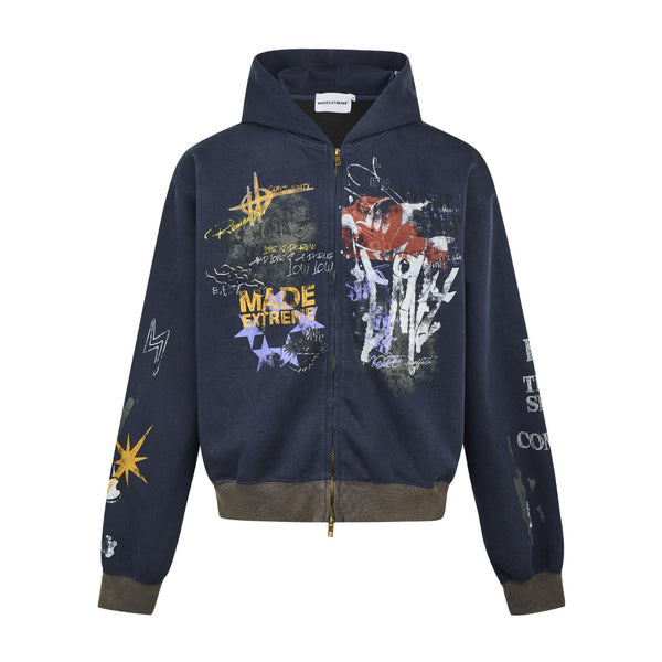 Oversized Graffiti Hooded Cardigan