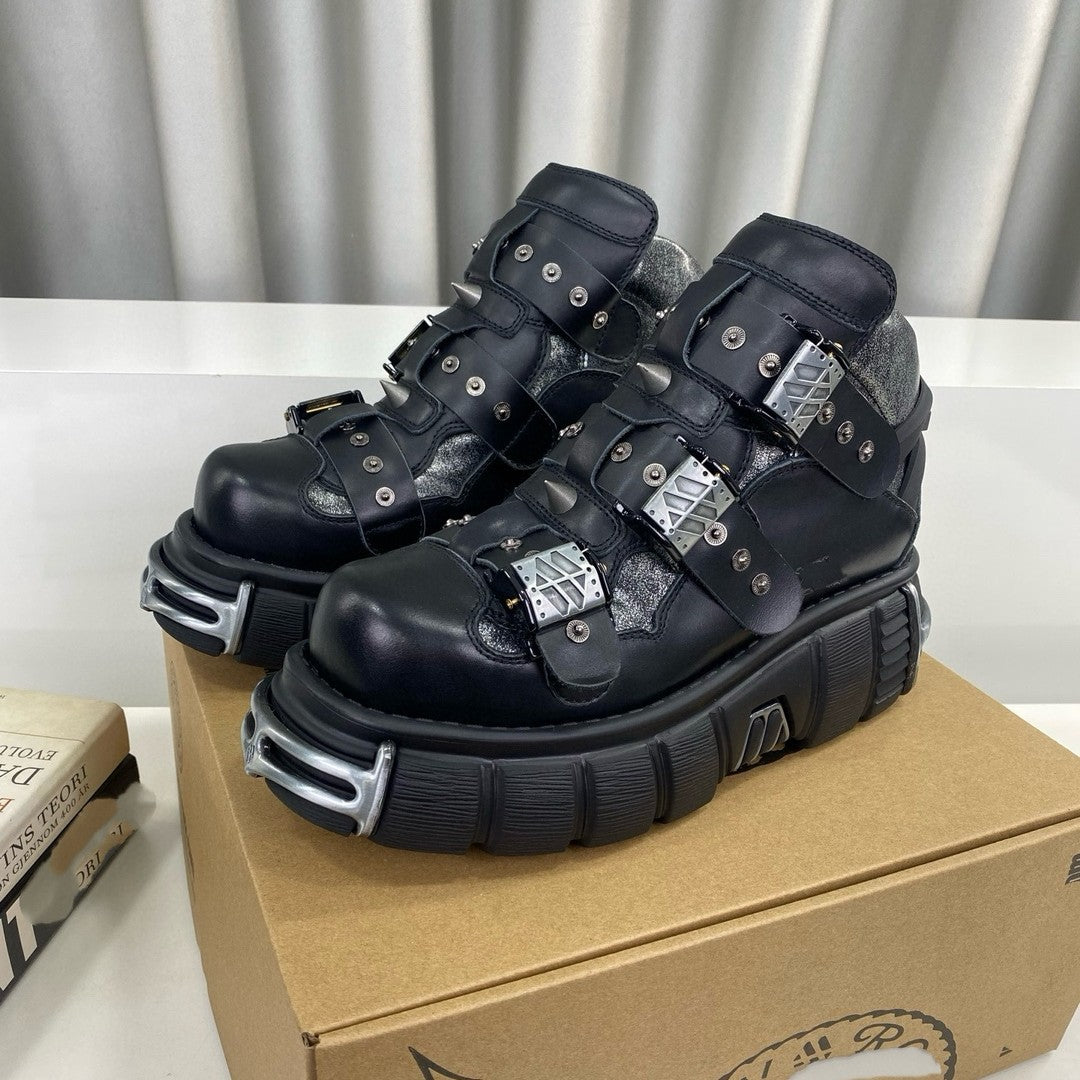 Erabyte Punk Martin Boots for women, featuring a chunky sole, black leather, and metallic accents. Stylish and edgy design.
