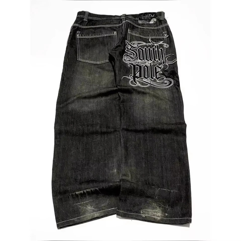 Vintage Letter-Embroidered Loose Jeans - photo 2
