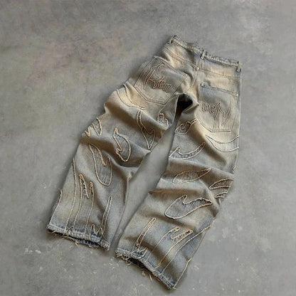 Y2K Bat Embroidered Distressed Jeans - photo 7
