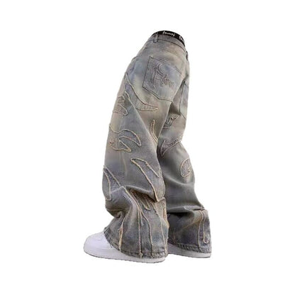 Y2K Bat Embroidered Distressed Jeans - photo 5