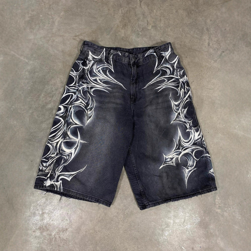 Retro Gothic Denim Shorts