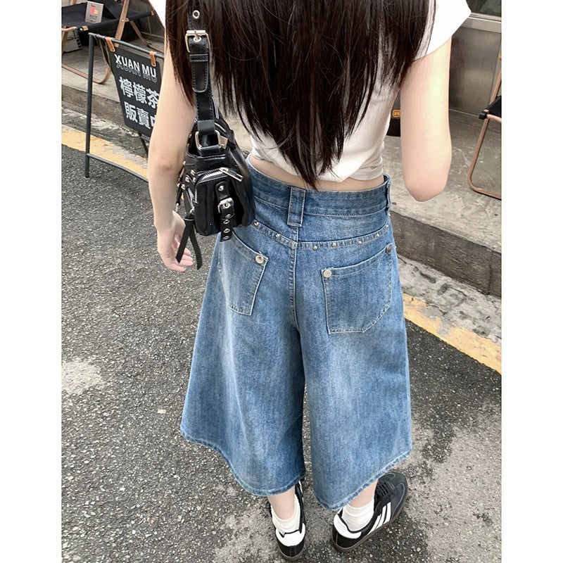 Y2K Cropped Wide-Leg Jeans Blue - photo 5