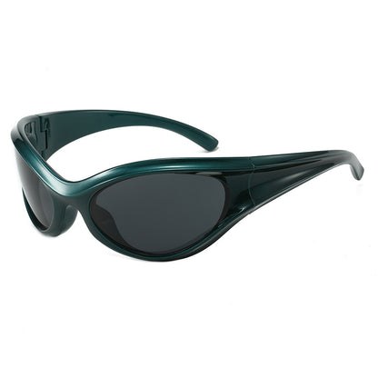 Erabyte Retro Y2K Style UV Protection Sunglasses in dark green with sleek, curved frames and tinted lenses.