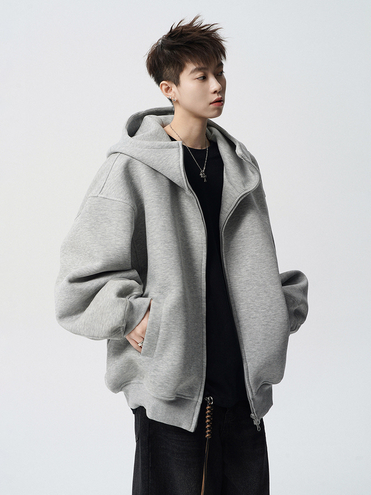 Heavyweight Mens Hooded Cardigan Sweatshirt